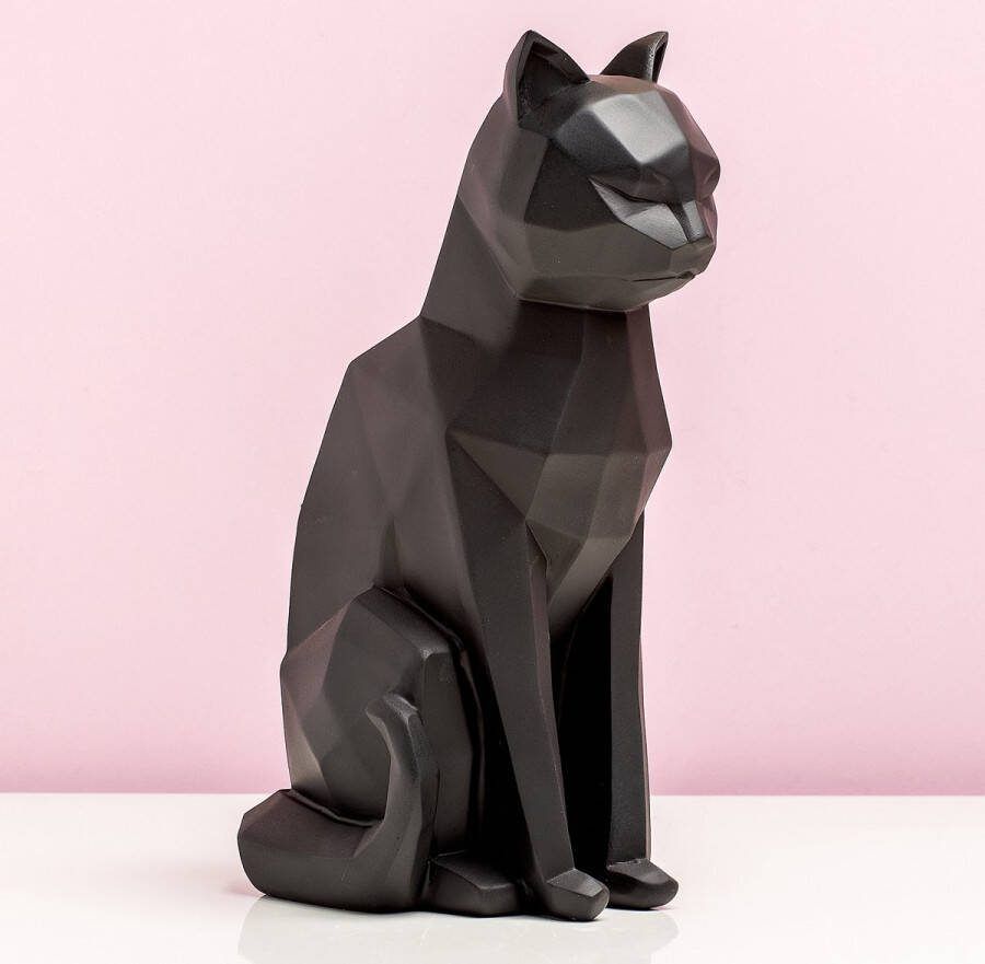 Present Time Ornament Origami Cat Sitting polyresin Mat Zwart 17x11 8x26 5cm