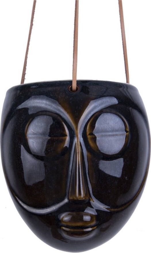 Present Time Hangende plantenpot Mask Glazuur Donker Bruin 16 5x13 6x17 9cm