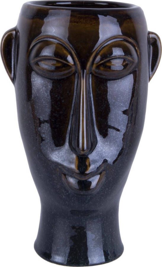 Present Time Plantenpot Mask Glazuur Donker Bruin Lang 17 2x16 2x27 2cm Scandinavisch