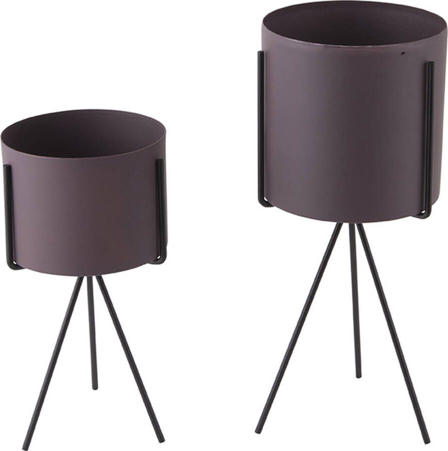 Light & Living present time Bloempot set Pedestal Donkerpaars Ø12 5cm & Ø10 5cm