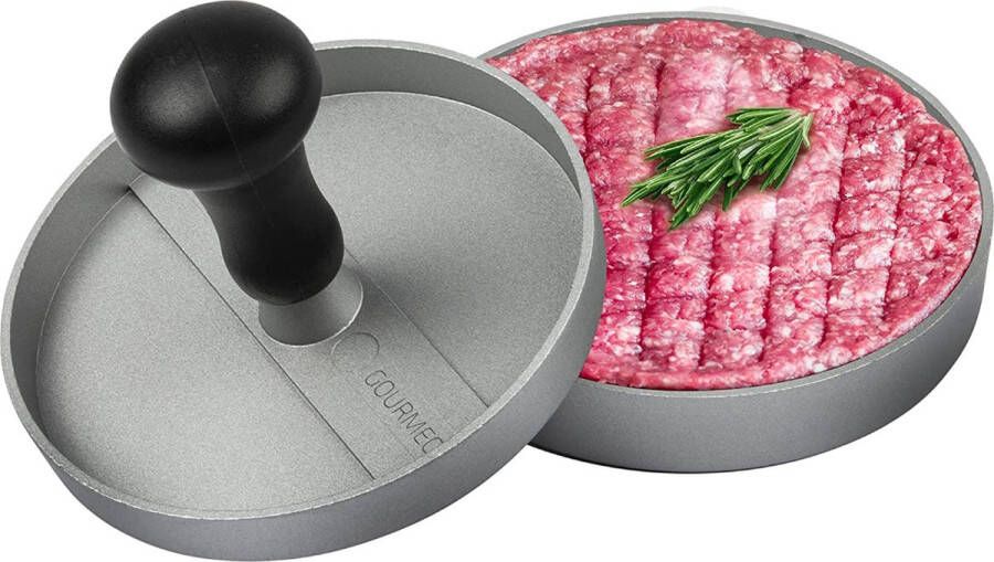 PRETEX GOURMEO Burgerpers van gegoten aluminium met antiaanbaklaag + 50 vellen anti-aanbakpapier hamburgerpers burgermaker