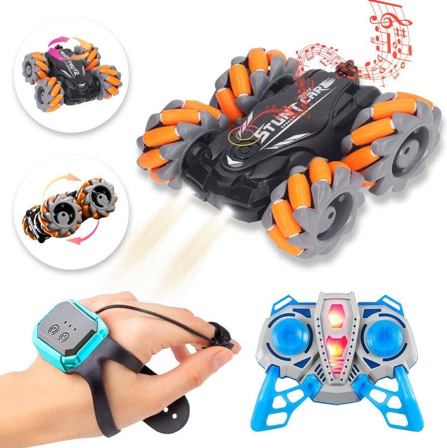 Prime Toys Bestuurbare Auto Oranje Stunt Drift 360° Draaien met Race Geluid met Verlichting Controller & Hand Bestuurbaar RC Auto RC Drift Auto Bestuurbare auto voor Jongens & Meisjes vanaf 4 jaar