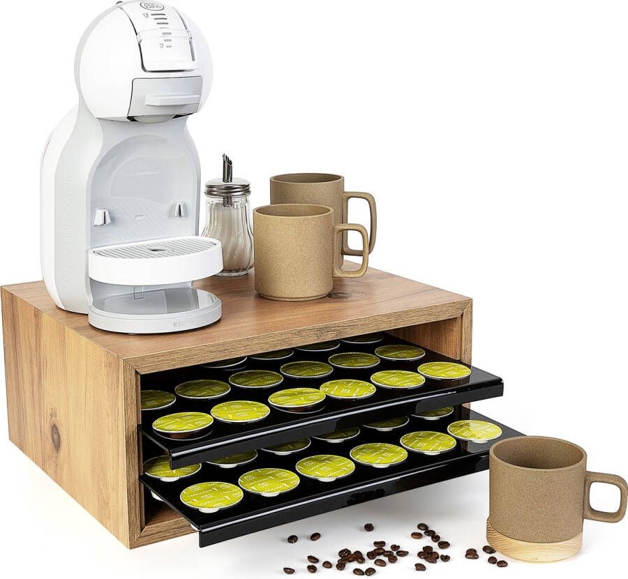 PrimePlus Capsulehouder Cuphouder geschikt voor Dolce Gusto Koffiecuphouder met plexiglas lade Hout 48 stuks