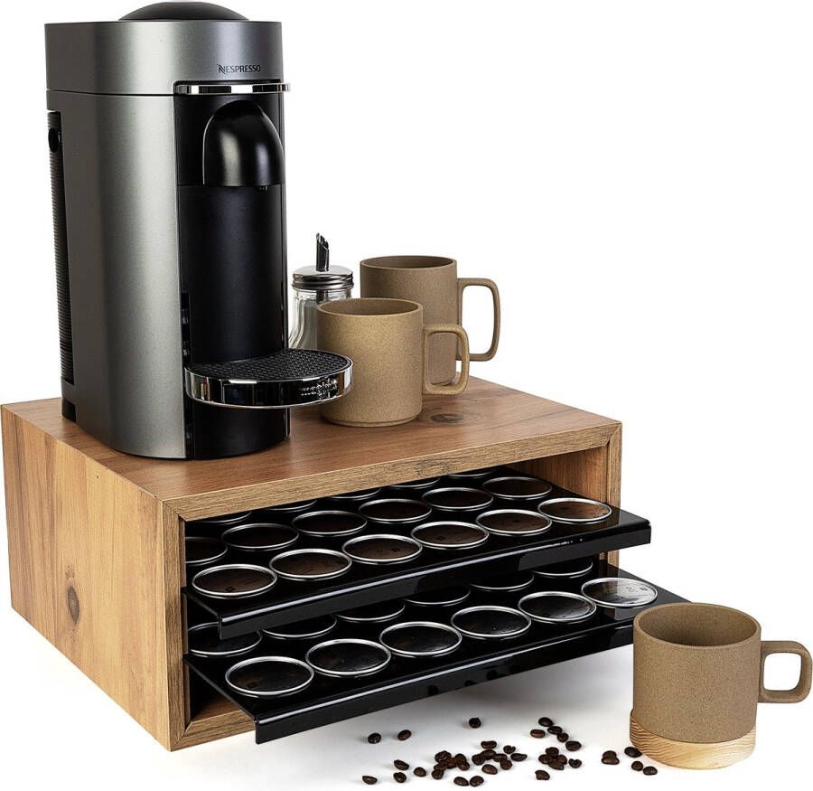 PrimePlus Capsulehouder Cuphouder geschikt voor Vertuo Koffiecuphouder met plexiglas lade Hout 48 stuks