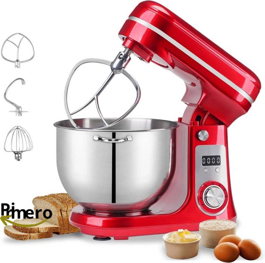 Primero Keukenmachine keukenmixer foodprocessor mixer blender keukenmachines mixer met mengkom mixers 6L kom Rood