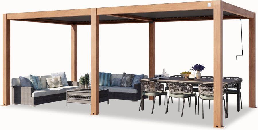 PRIMEYARD Pergola 3x6 m staanders van aluminium in houtoptiek met aluminium lamellendak paviljoen