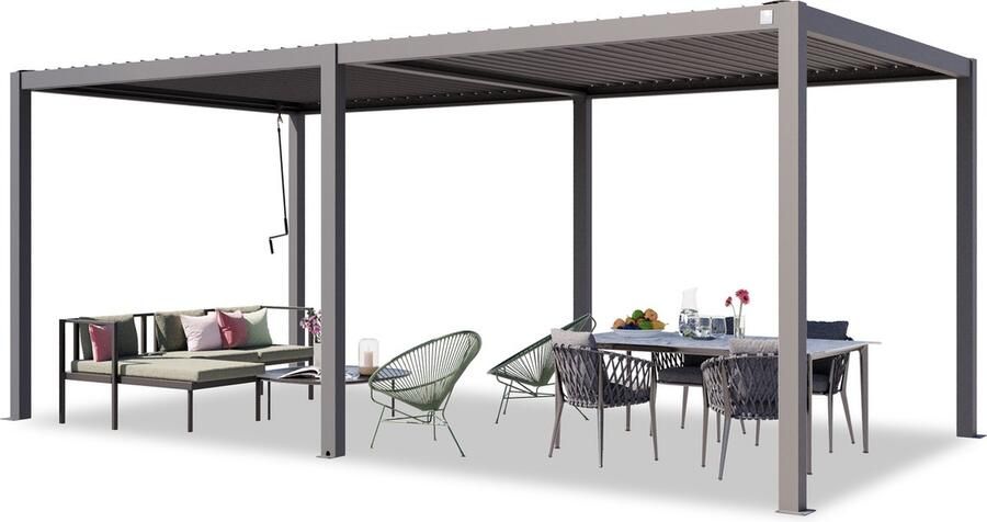 PRIMEYARD Pergola 3x6 m staanders van aluminium met stalen lamellendak paviljoen grijs