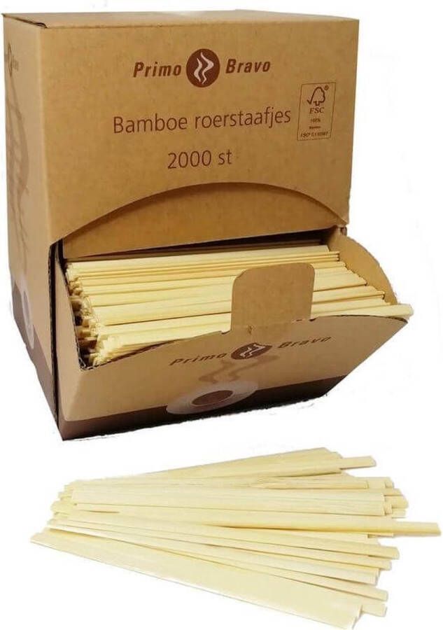 Primo Bravo FSC Bamboe roerstaafjes voor koffie hout Dispenserdoos 2000 stuks 11cm
