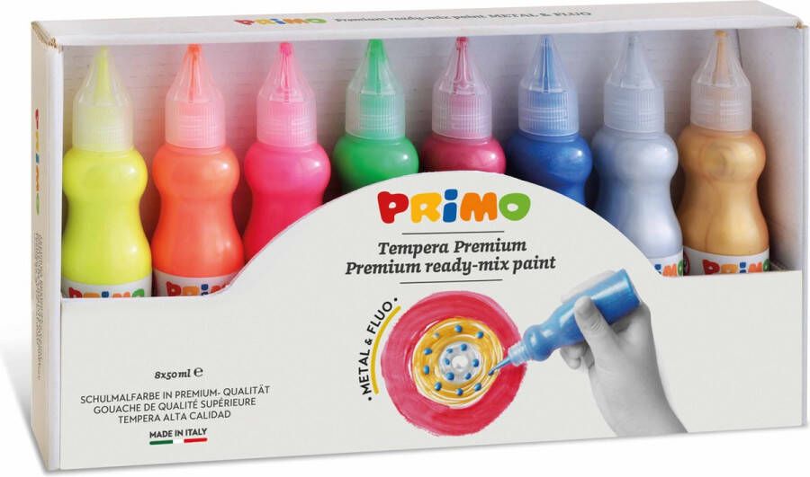 Primo Plakkaatverfset Tempera Junior Metallic fluor 8 X 50 Ml