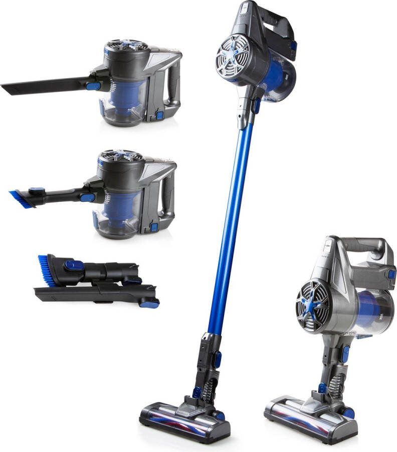 Primo PR502SV Steelstofzuiger Draadloos 3-in-1 Stofzuiger Zonder Zak Kruimelzuiger HEPA Filter Zwart Blauw