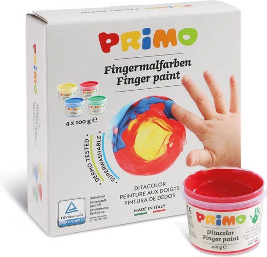 PRIMO Vingerverf 4 potjes (4x100gr) Blauw Groen Rood Geel
