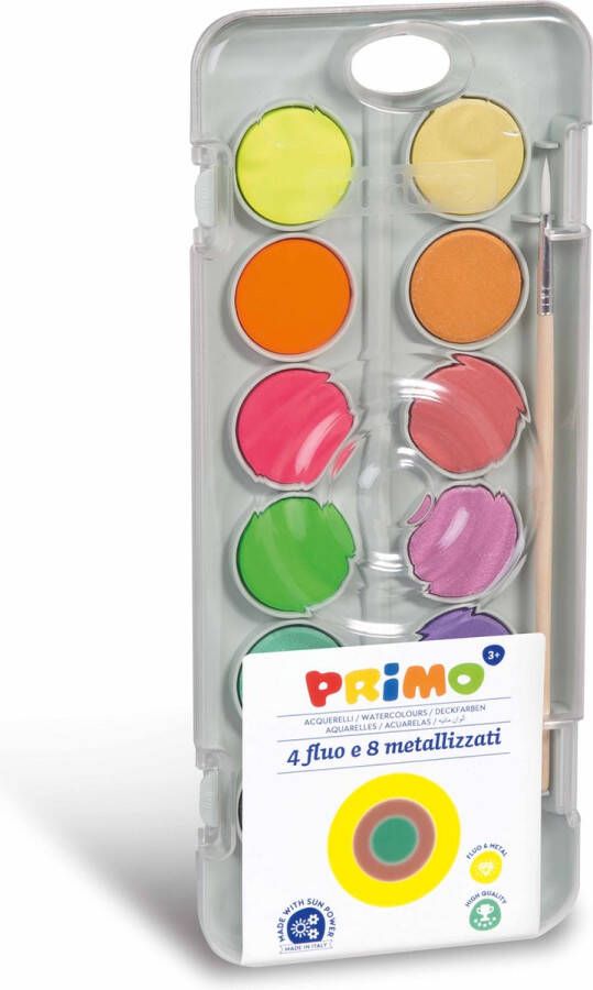 PRIMO Waterverfdoos Junior 12 Kleuren Metallic fluor