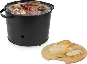 Princess BBQ 112240 Hybride Bucket Barbecue Elektrische BBQ Met en zonder houtskool te gebruiken Park Barbecue 1400W Diameter 32cm met serveerplank