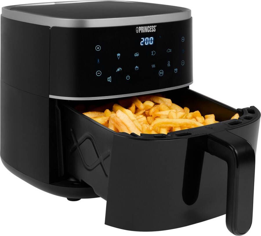 Princess Digitale Airfryer 182238 Inclusief in hoogte verstelbaar Grillrack Groot 4 Liter Heteluchtfriteuse Zwart Digital Touchscreen 8 Automatische Programma's