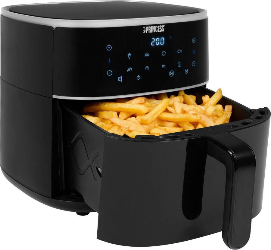Princess Digitale Airfryer XL 182244 Inclusief in hoogte verstelbaar Grillrack Groot 6 Liter Heteluchtfriteuse Zwart Digital Touchscreen 8 Automatische Programma's