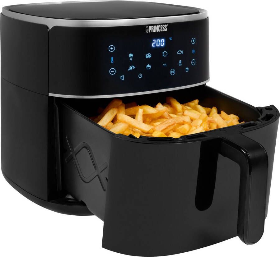Princess Digitale Airfryer XXL 182254 Heteluchtfriteuse Inclusief in hoogte verstelbaar Grillrack Groot 8 Liter Digital Touchscreen 8 Automatische Programma's 1800W Zwart