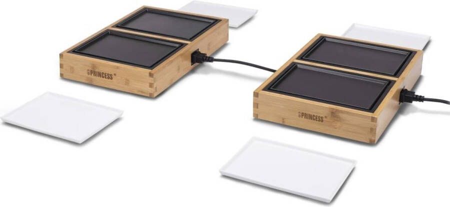 Princess Dinner4all Pure 104040 – Gourmetstel Teppanyaki Grill & Bakplaat 2 meter snoer 4 personen Bamboe Uit te breiden tot 10 personen