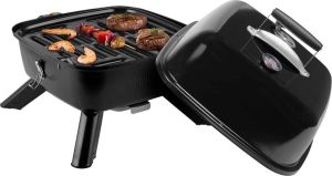 Princess BBQ 112256 Hybride Barbecue – Met thermometer Elektrische BBQ Tafelmodel Gebruik elektrisch of met kolen – Inclusief deksel 2000W