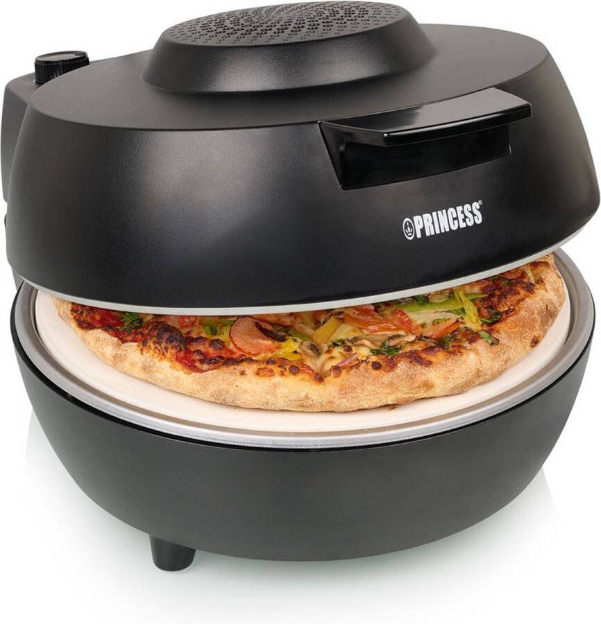 Princess 115005 Pizzaoven Pizzamaker en oven Regelbare thermostaat en timer 1200W Keramische pizzasteen 410 graden diameter 30cm Zwart