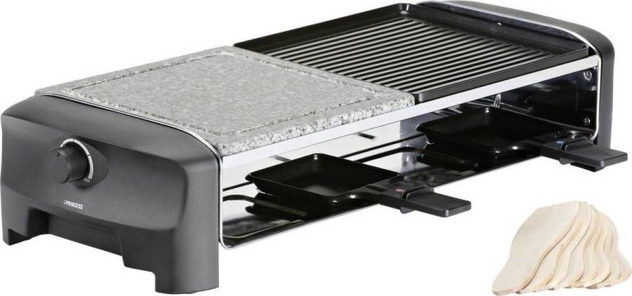 Princess Gourmetstel 162820 Grill & Bakplaat – Omkeerbare plaat en Steengrill 8 personen 42 x 21 cm 2 meter snoer Regelbare thermostaat 1400W 8 pannetjes
