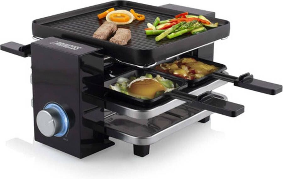 Princess Gourmetstel 162915 Raclette Piano Black 4 personen – Parking deck voor gebruikte pannetjes – 2 meter snoer 700W Regelbare thermostaat Zwart