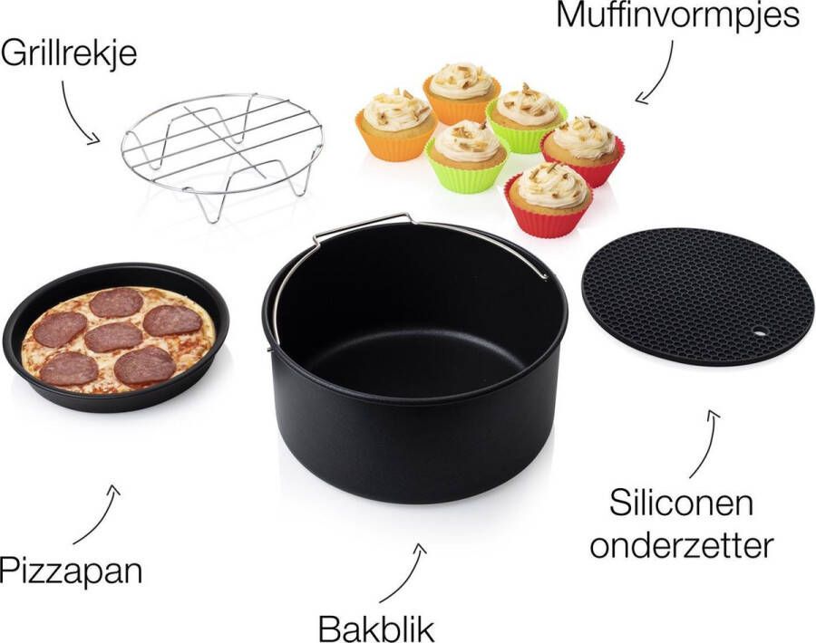 Princess 182011 Airfryer Accessoireset 10-delig Accessoire voor heteluchtfriteuse Grillrek Pizzapan Muffinset Bakblik Siliconen onderzetter
