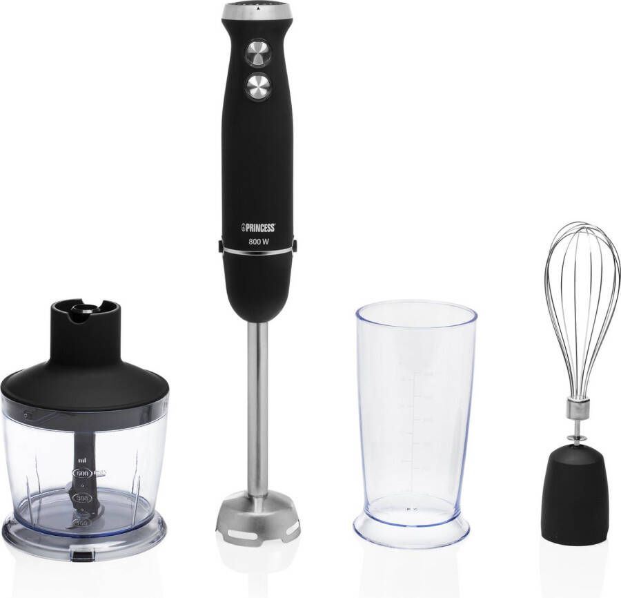 Princess 221220 Staafmixer set 800 Watt 4-in-1 Hand blender Inclusief hakmolen garde en mengbeker