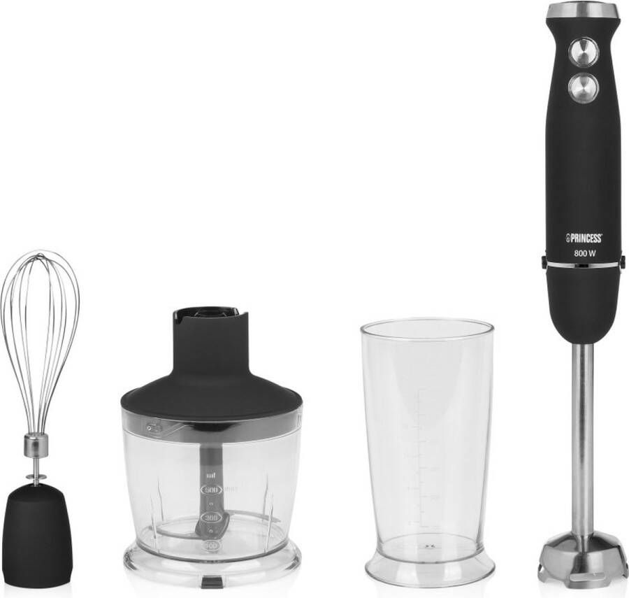 Princess 221220 Staafmixer set 800 Watt 4-in-1 Hand blender Inclusief hakmolen garde en mengbeker