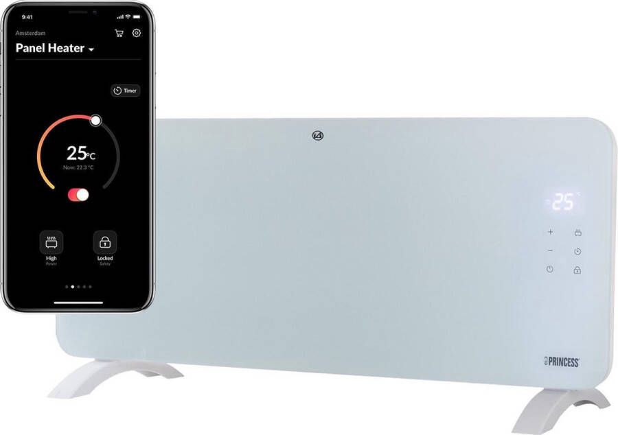 Princess Smart Glass Panel Heater 342001 Inclusief HomeWizard Climate app 2000W