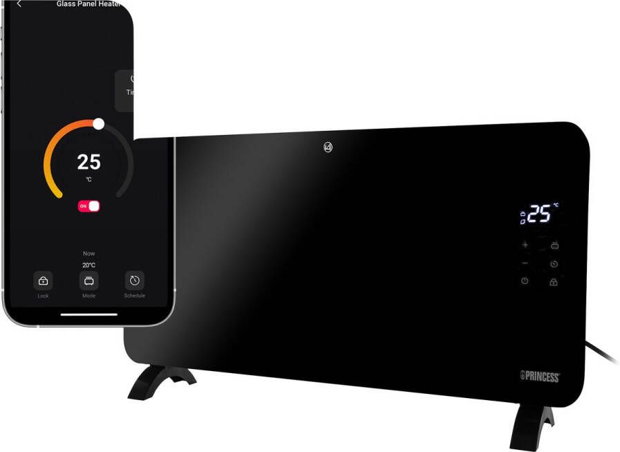 Princess Elektrische kachel – Verwarmingspaneel 348150 – Verwarming Inclusief mobiele app LED touchscreen 1500W – 76 x 16 x 38 cm Voor ruimtes tot 24 m² – Vrijstaand Wandmontage – Energiezuinig