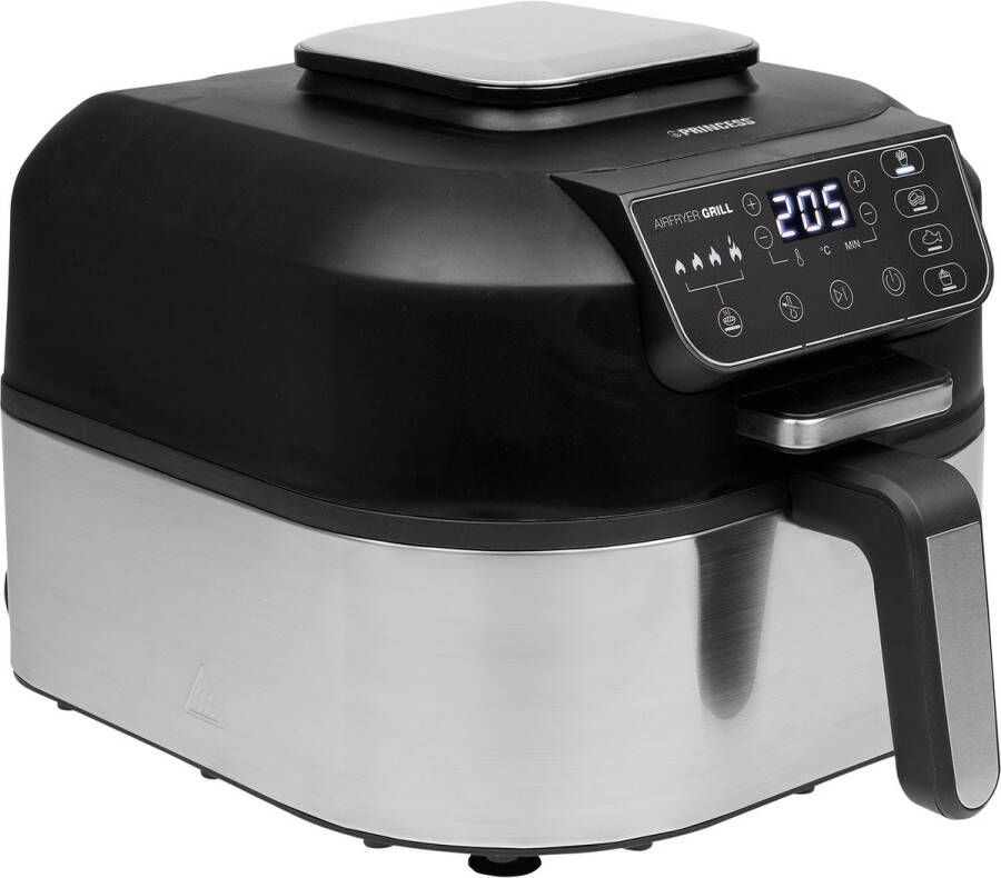 Princess Airfryer Grill XXL 182092 2 in 1 Grill en Heteluchtfriteuse Temperatuurmeter Groot 5.6 liter 265 graden 4 voorgeprogrammeerde programma's RVS Zwart
