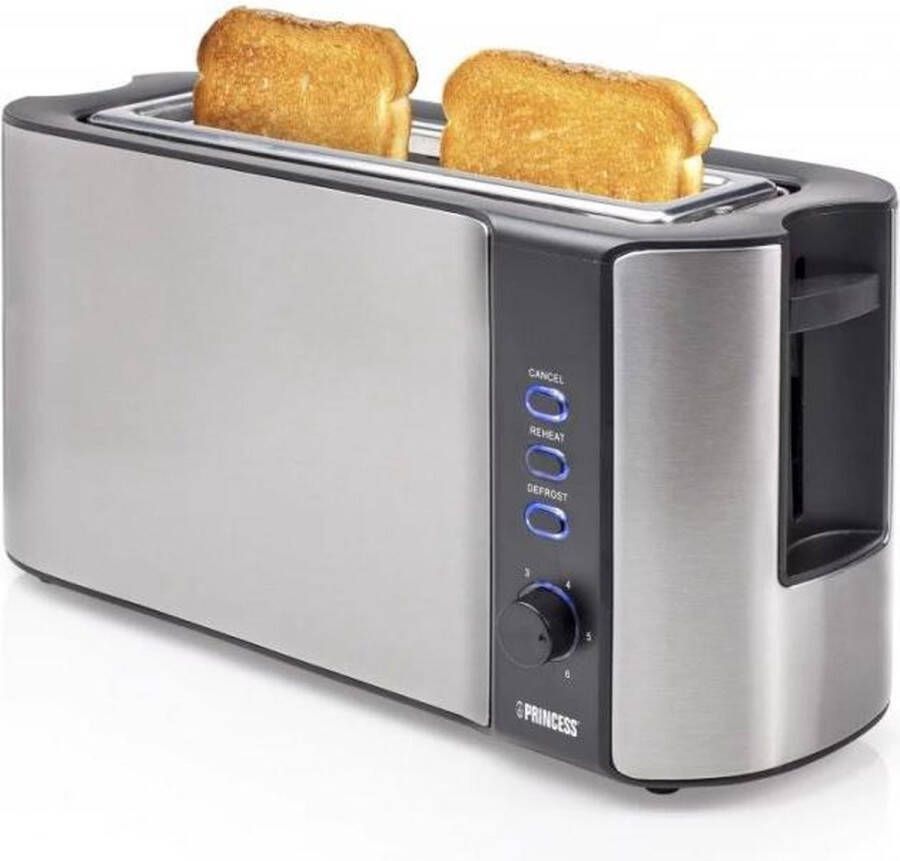 Princess Broodrooster 142353 – Extra lange sleuf – Ontdooi- en verwarmfunctie 1000W RVS