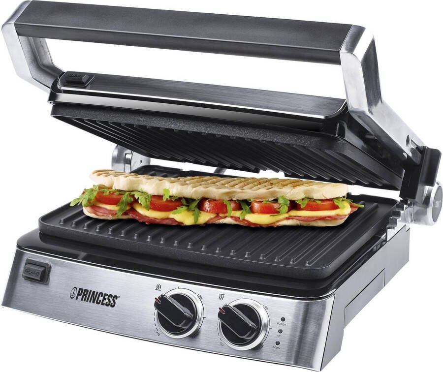 Princess Contactgrill 117300 – Apart instelbare thermostaten – Tosti apparaat Panini grill apparaat Uitneembare platen Groot bakoppervlak