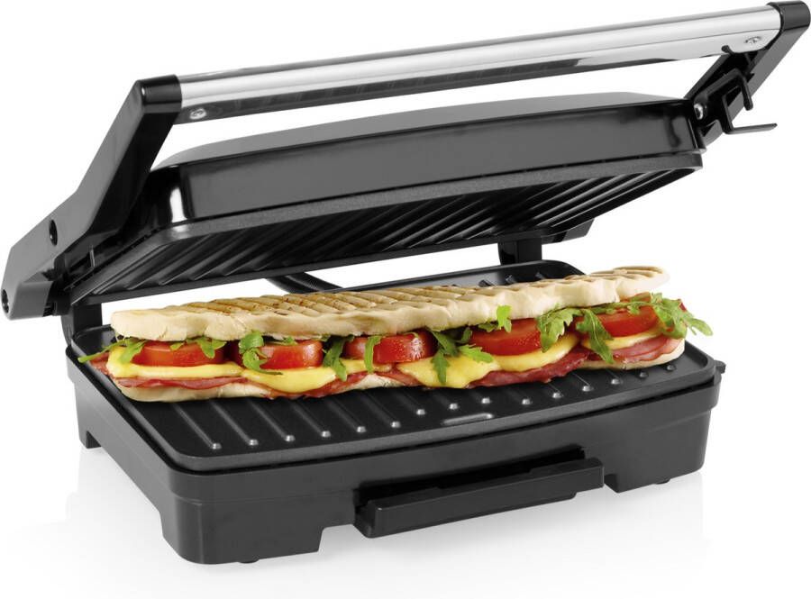 Princess Contact Grill compact 117501 – Tosti apparaat Panini grill Bakoppervlak van 23 x 15 cm – Vetopvangbak RVS Design -750 Watt