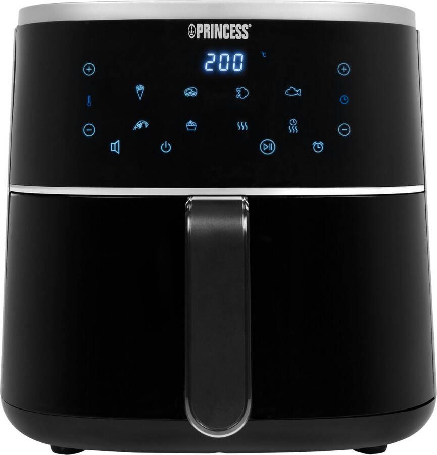 Princess Digitale Airfryer 182238 Inclusief in hoogte verstelbaar Grillrack Groot 4 Liter Heteluchtfriteuse Zwart Digital Touchscreen 8 Automatische Programma's