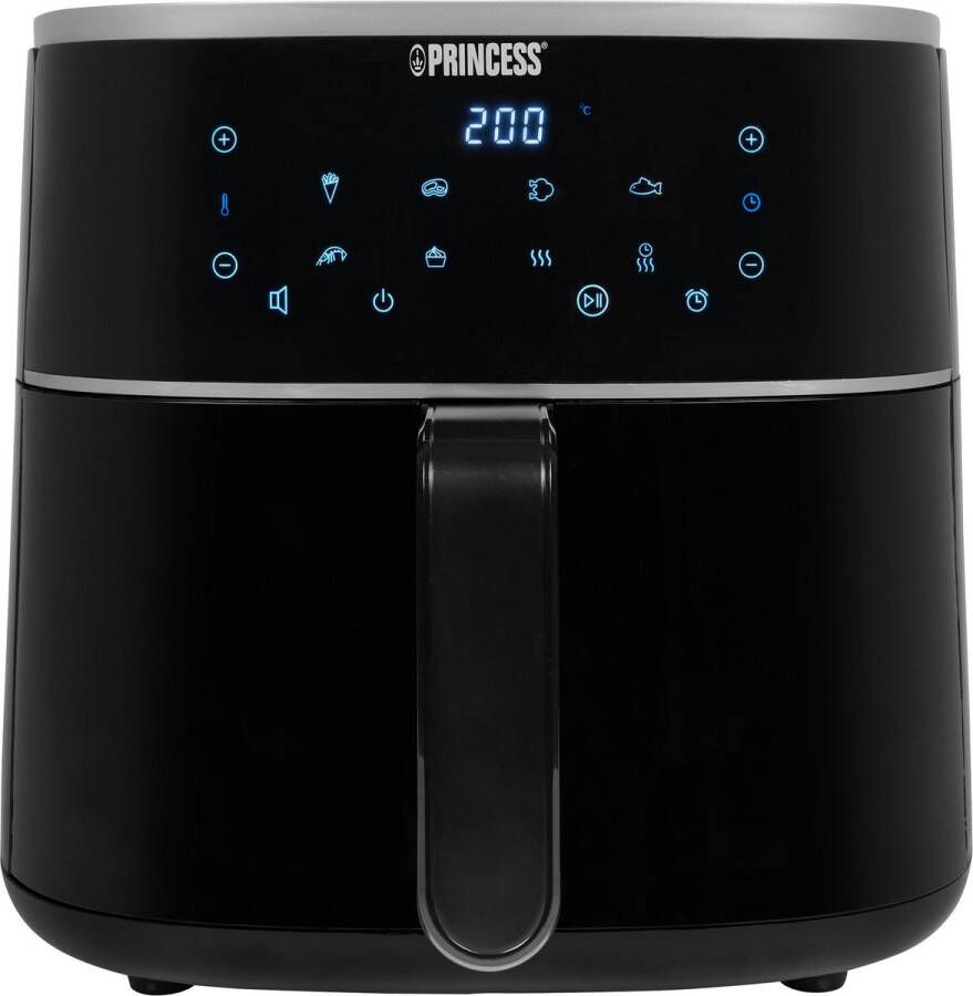 Princess Digitale Airfryer XL 182244 Inclusief in hoogte verstelbaar Grillrack Groot 6 Liter Heteluchtfriteuse Zwart Digital Touchscreen 8 Automatische Programma's