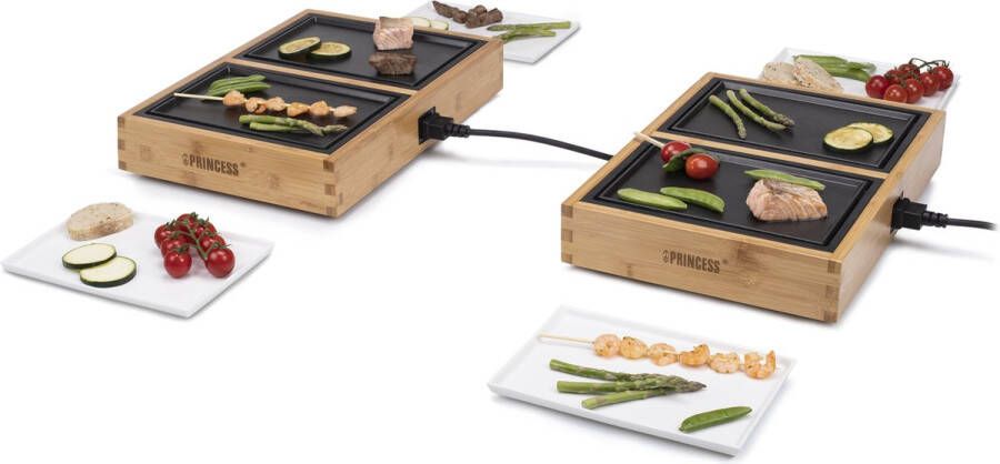 Princess Dinner4all Pure 104040 – Gourmetstel Teppanyaki Grill & Bakplaat 2 meter snoer 4 personen Bamboe Uit te breiden tot 10 personen