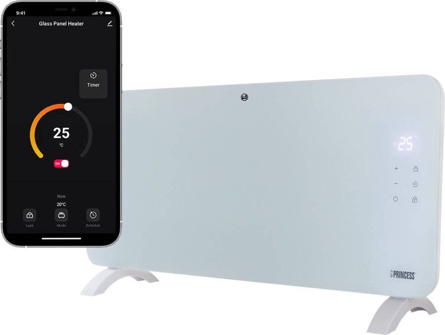 Princess Elektrische kachel – Verwarmingspaneel 348151 – Verwarming Inclusief mobiele app LED touchscreen 1500W