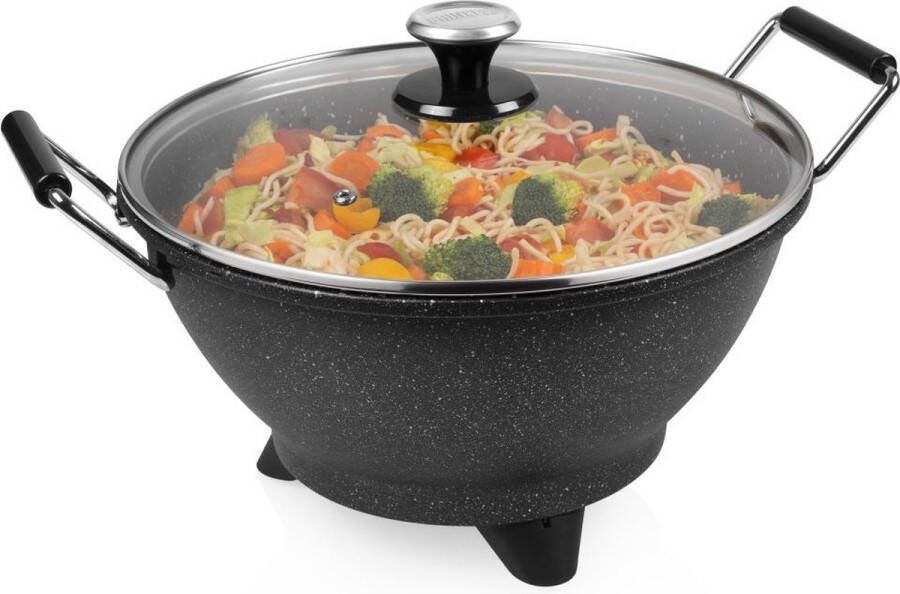 Princess Elektrische Wok 162389 1400W Regelbare thermostaat -Groot 7 liter 250C Hapjespan Glazen deksel Antikleeflaag
