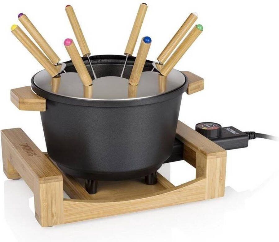 Princess Fonduepan 173025 – Elektrische fondueset 8 personen Geschikt voor kaas olie chocolade en bouillon 2 meter snoer Regelbare thermostaat Bamboe – 1.5 liter