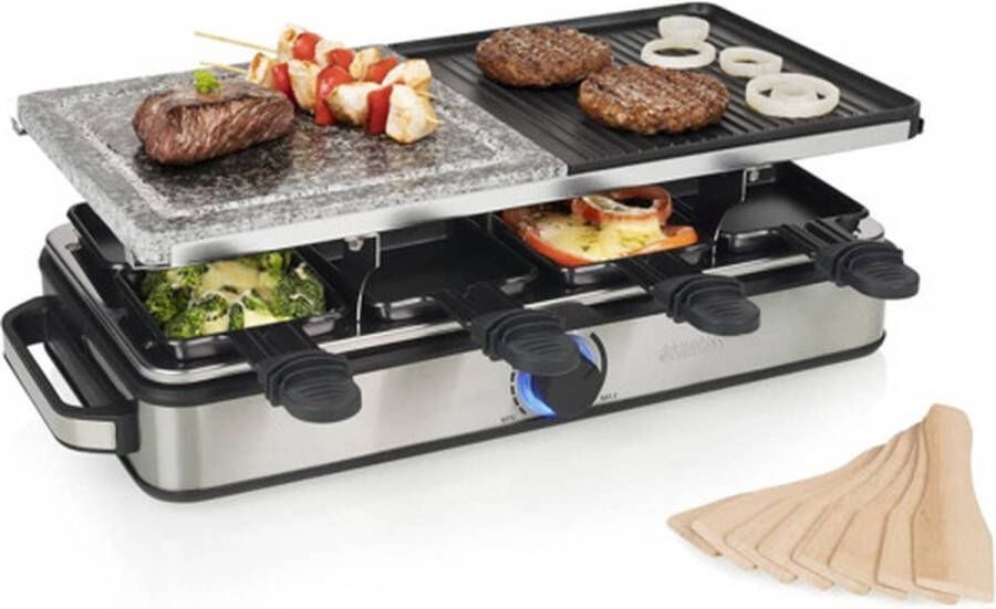 Princess Gourmetstel 162635 Raclette 8 Personen Steen en Grill Deluxe 2 meter snoer Regelbare thermostaat 1400W