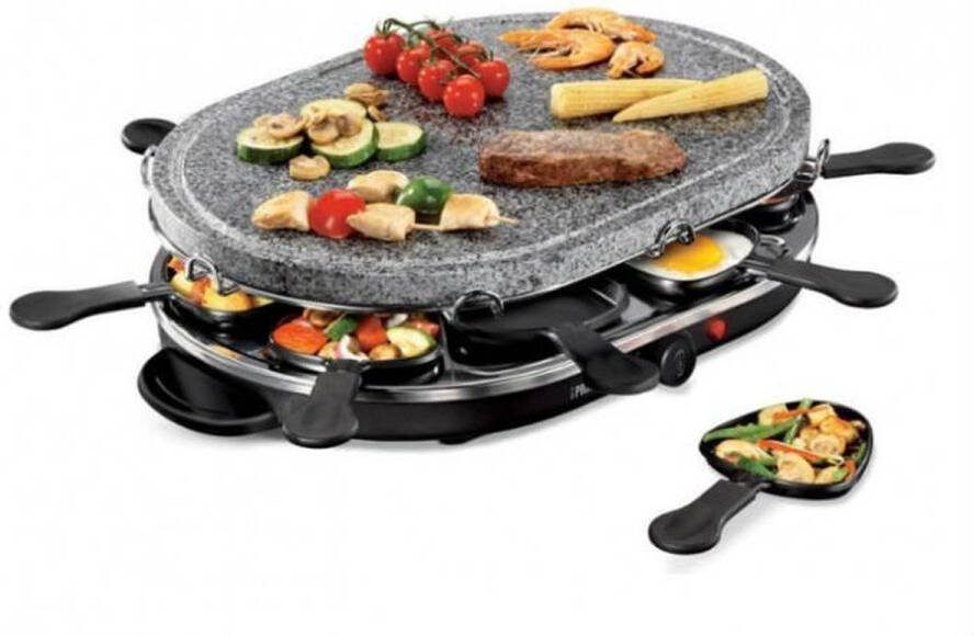 Princess Gourmetstel 162720 Oval Steengrill & Raclette Party – 8 personen 2 meter snoer Regelbare thermostaat 1200W 8 pannetjes