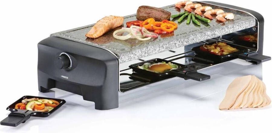 Princess Gourmetstel 162830 Steengrill & Raclette Party – 8 personen 42 x 21 cm 1300 Watt 2 meter snoer Regelbare thermostaat