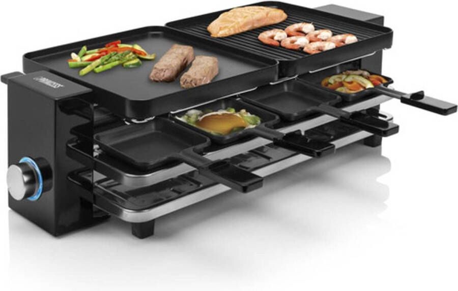 Princess Gourmetstel 162925 Raclette Piano Black 8 personen Regelbare thermostaat 1200W Parking deck voor gebruikte pannetjes – 8 pannetjes 2 meter snoer
