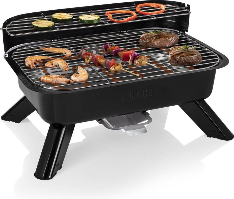 Princess Houtskool BBQ en Elektrische Barbecue 112252 Hybride Barbecue – Tafelmodel 2000W 44x 29cm Gebruik elektrisch of met kolen Geschikt voor gebruik op balkon bbq accesoires