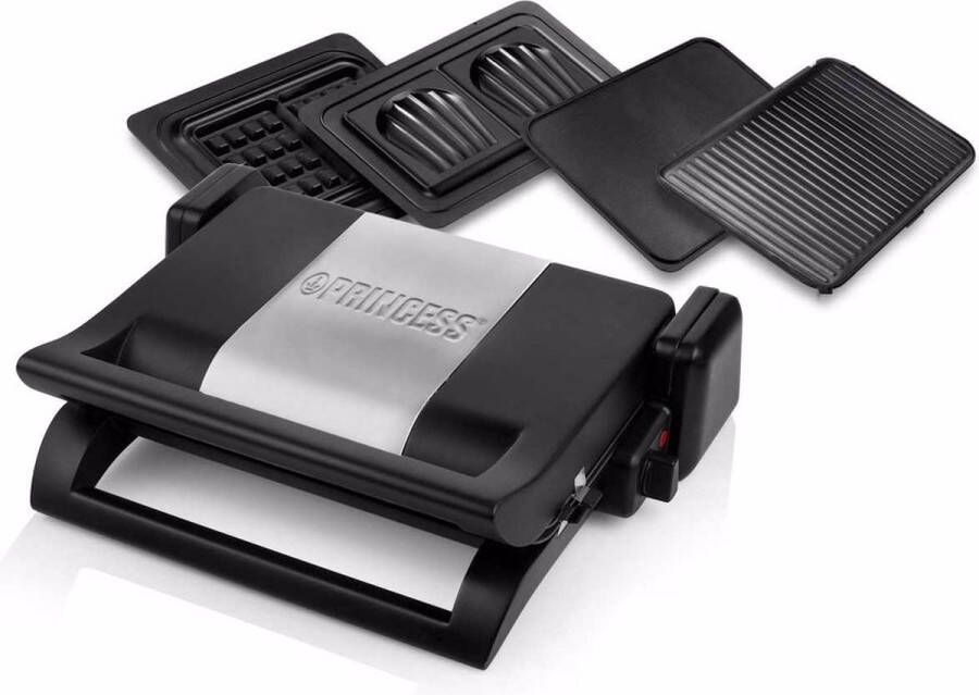 Princess Multi Contactgrill 4-in-1 112536 Grill apparaat Tosti apparaat Wafelijzer Verwisselbare platen Instelbare thermostaat RVS design
