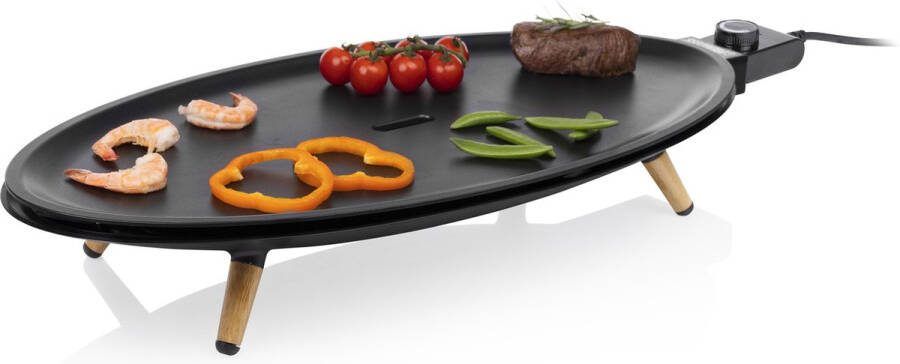 Princess Table Chef Elypse 103200 Grill & Bakplaat Gourmet Ovaal design – XL 60 x 30 cm 1.8 meter snoer Trendy bamboo voetjes Snel warm