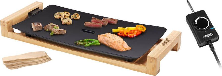 Princess Table Chef Pure Black 103026 Gourmet Grill & Bakplaat 50x25 cm Regelbare thermostaat 2 meter snoer 2200 Watt Bamboe