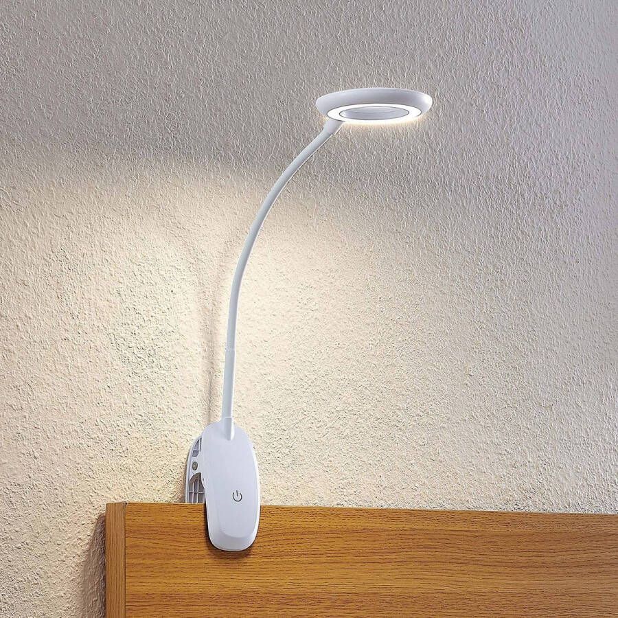 PRIOS Klemlamp- met touchdimmer 1licht ABS polycarbonaat H: 51 cm wit Inclusief lichtbron