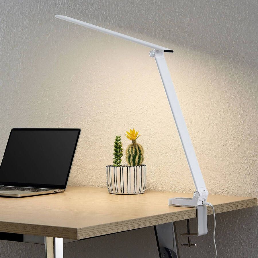 PRIOS LED bureaulamp- met touchdimmer 1licht ABS polycarbonaat aluminium H: 40 cm wit Inclusief lichtbron